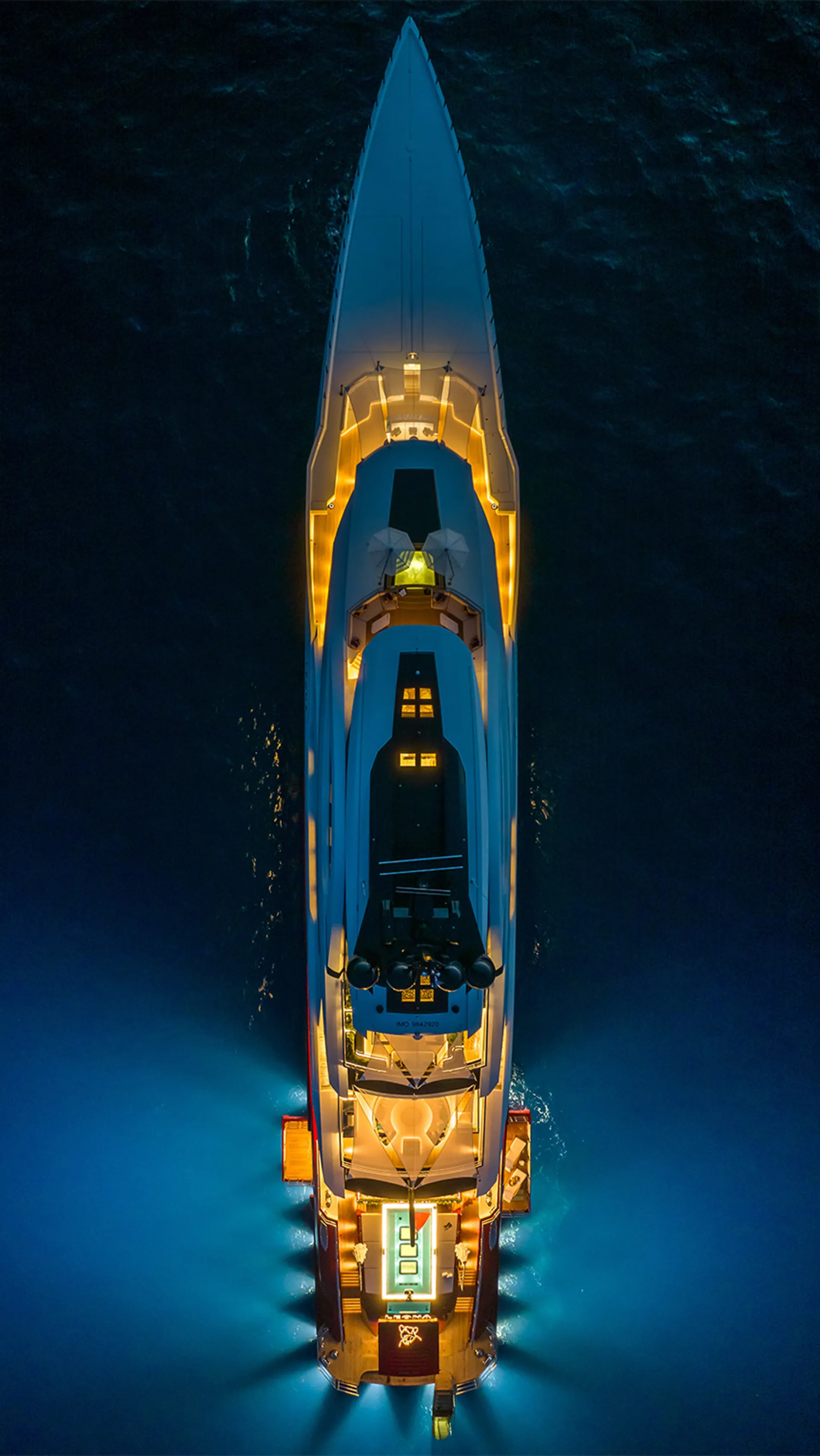 Leona's illuminated deck photographed at night